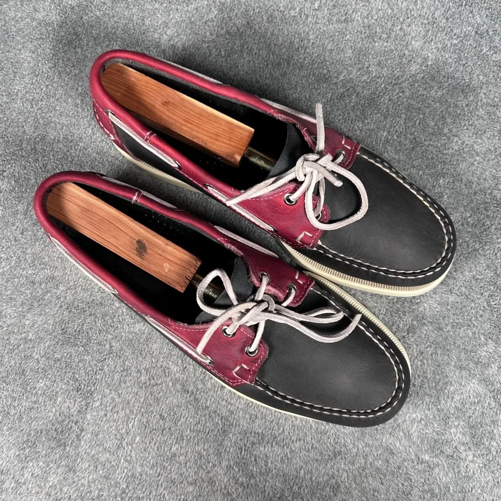 Sebago Docksides Boat Shoes Mens 8 M Navy Blue Red Leather 72975